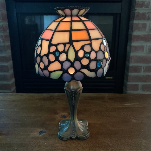 PartyLite Hydrangea Tiffany Style Stained Glass 2 Pc Tea Light Candle Holder - Picture 11 of 12